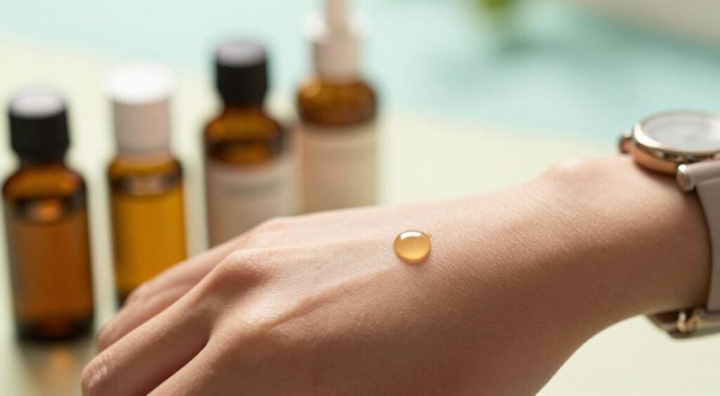 teste de alergia com óleo carreador no pulso